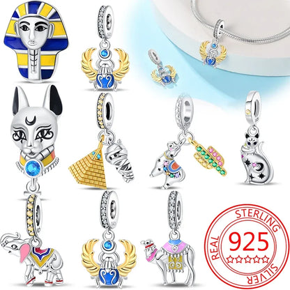 Charm-Anhänger aus 925er-Sterlingsilber, Wüstenpyramide, Kamel, Elefant, passend für Armbänder, Original-Charm für Frauen, DIY-Schmuckherstellung