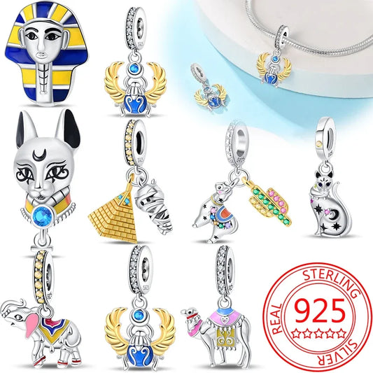 Charm-Anhänger aus 925er-Sterlingsilber, Wüstenpyramide, Kamel, Elefant, passend für Armbänder, Original-Charm für Frauen, DIY-Schmuckherstellung