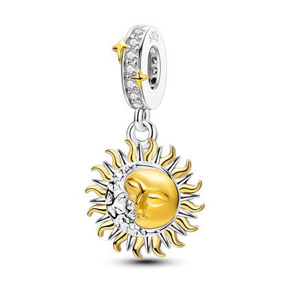 Gold-Serie, DIY-Charms, Original-Charms aus 925er-Sterlingsilber mit eingelegtem Zirkonium, Sonnen- und Leoparden-Anhänger, passend für Armbänder, Schmuck, Geschenkmarkierung