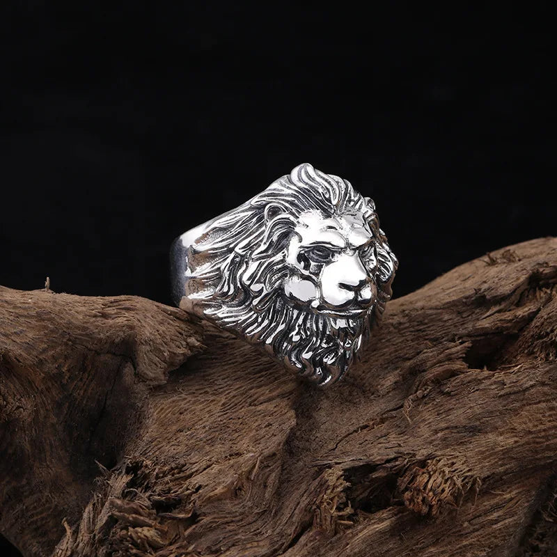 Retro Löwenkopf Großer Ring Für Männer Silber Farbe Punk Gothic Offener Ring Handgemachten Schmuck Rock Hiphop Biker Zubehör Mann Geschenk