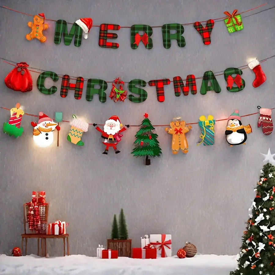1set Frohe Weihnachten Banner Dekoration Santa Claus Schneemann Papier Hängen Banner Rot Grün Xmax Anhänger Weihnachten Dekorationen
