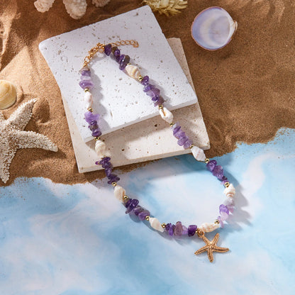 Bohemian Seestern Muschel Anhänger Halsketten Für Frauen Bunte Unregelmäßige Stein Halsband Halskette Mädchen Sommer Strand Party Schmuck