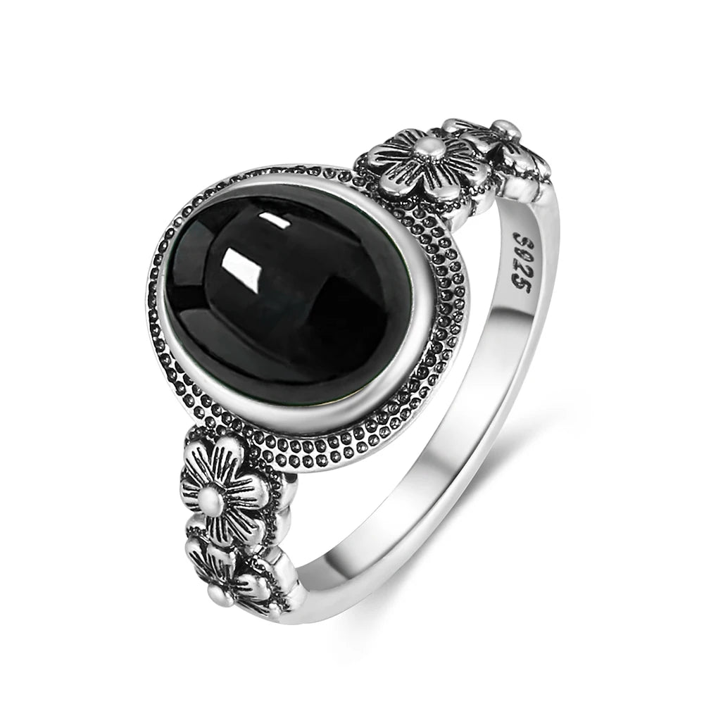 Vintage-Ring aus 925er Silber, natürlicher schwarzer Onyx-Ring, kreisförmiger Denier-Typ, Pferdeauge-Design, Geschenk, edler Schmuck, schwarzer Ring für Männer und Frauen