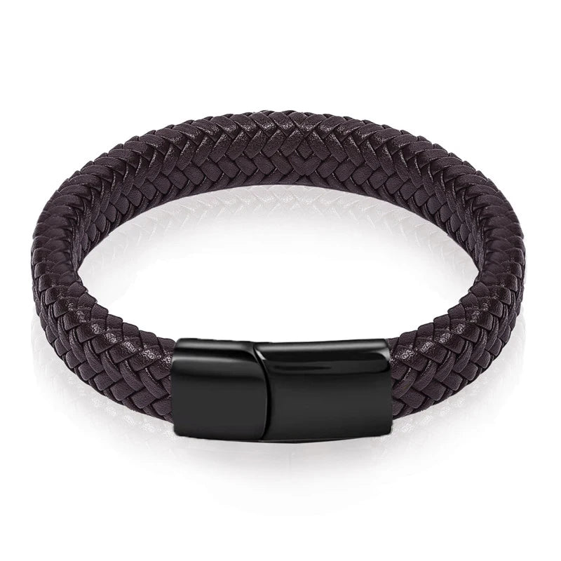 Fashion Simple White Leather Braid Bracelet Stainless Steel Buckle Clasps for Men Handmade Bangle Wholesale Charm Jewelry Gift