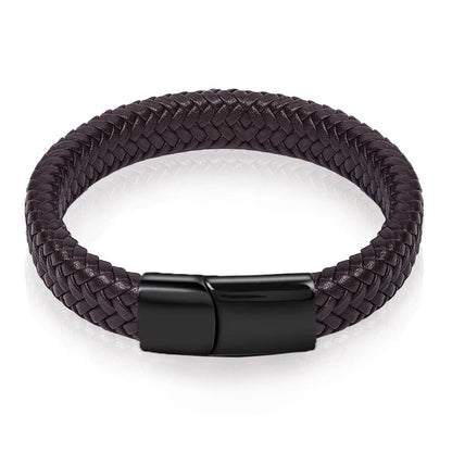 Fashion Simple White Leather Braid Bracelet Stainless Steel Buckle Clasps for Men Handmade Bangle Wholesale Charm Jewelry Gift