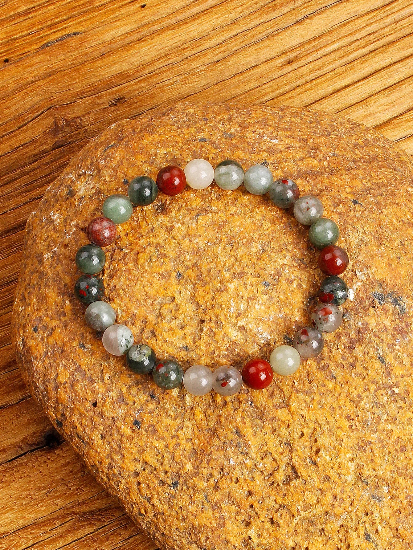 Natural African Bloodstone Beads Bracelet For Courage Protection Grounding Strength Energy Healing & Good Luck Vitality Jewelry