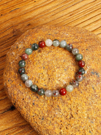 Natural African Bloodstone Beads Bracelet For Courage Protection Grounding Strength Energy Healing & Good Luck Vitality Jewelry