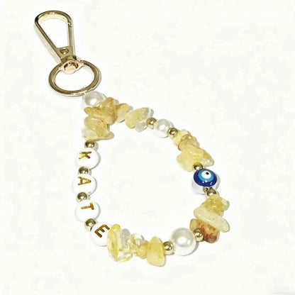 1 STÜCK personalisierter individueller Edelstein-Schlüsselanhänger, Teufelsauge, Namensschild, Kristallstein/Lapislazuli-Rohstein-Anhänger