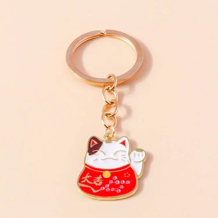 Elegante Edelstein Jade Bambus Schlüssel bund Charms Emaille Glück Katze Schlüssel ringe für Frauen Männer Handtasche Anhänger DIY Schmuck Zubehör