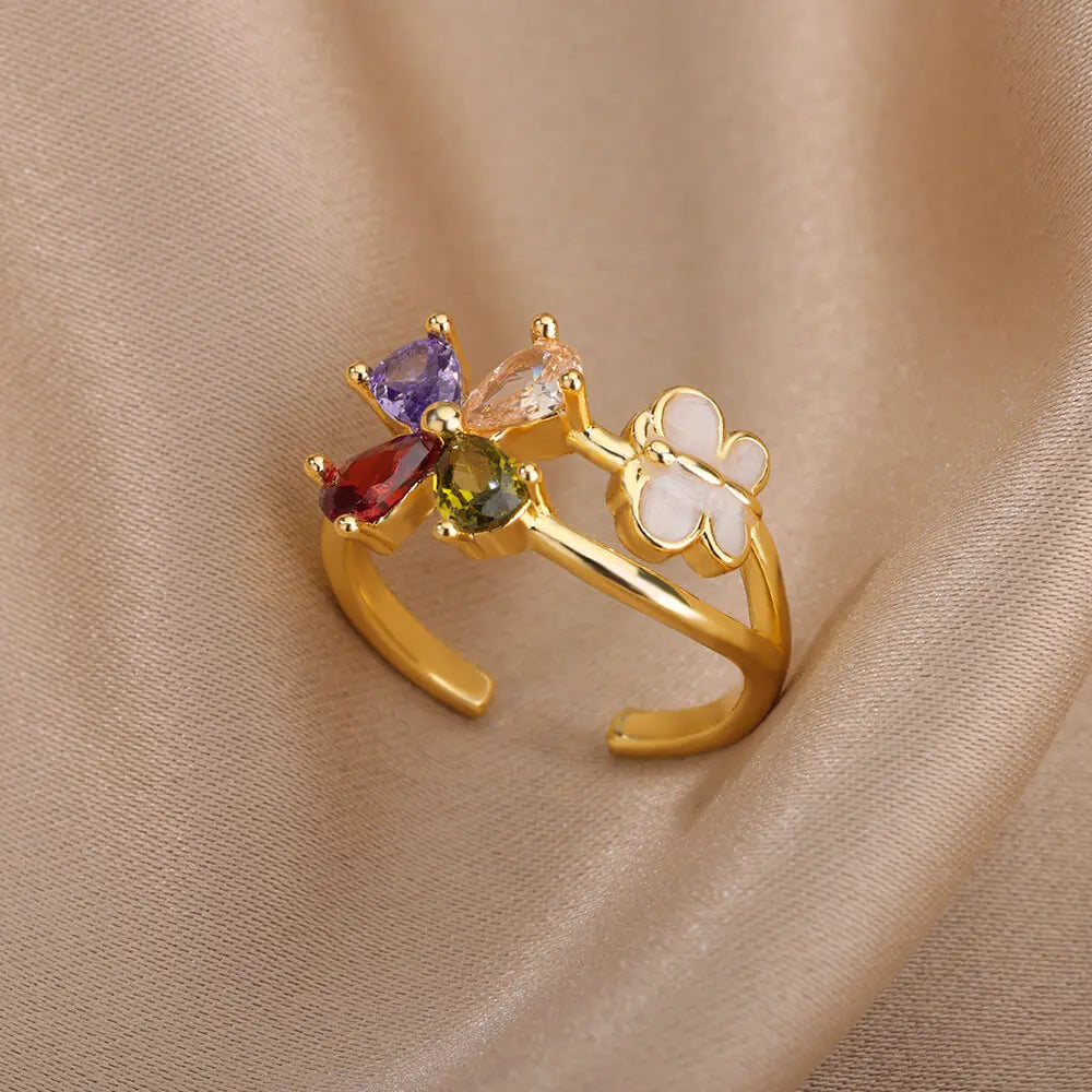 Zirkon Krone Ringe Für Frauen Edelstahl Gold Farbe Vintage Krone Offenen Ring Hochzeit Ästhetischen Schmuck Geschenk bijoux femme