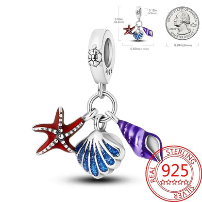 Charms-Anhänger aus 925er-Sterlingsilber mit blauen Ozean-Serie, passend für das DIY-Armband der Marke, Damenschmuck, Geschenke für Freundin