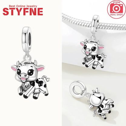 Schwarze Charms aus 925er Silber, Schmetterling, Panda, Waschbär, Kalb, Lammperlen, Anhänger, passend für DIY-Original-Armband, Halskette, Modeschmuck, Geschenk