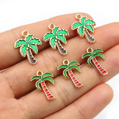 10 Stück Emaille Kokosnuss Palme Anhänger Anhänger Legierung Metall DIY Schmuck Herstellung Zubehör für Halsketten Ohrringe Armband