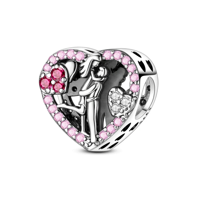 Rosa Charms aus 925er-Sterlingsilber, Perlen, Schmetterling, Parfümflasche, Krone, herzförmiger Zirkon, Charms für Frauen, feiner DIY-Schmuck, Geschenke