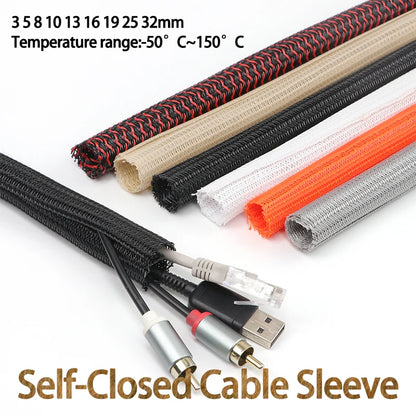 5/10 Meter PET-Geflechtkabelhülle 3mm~32mm Selbstschließende Ummantelung Hoher Schutz Verschleißfeste Isolierte Ummantelung Kabelorganisator