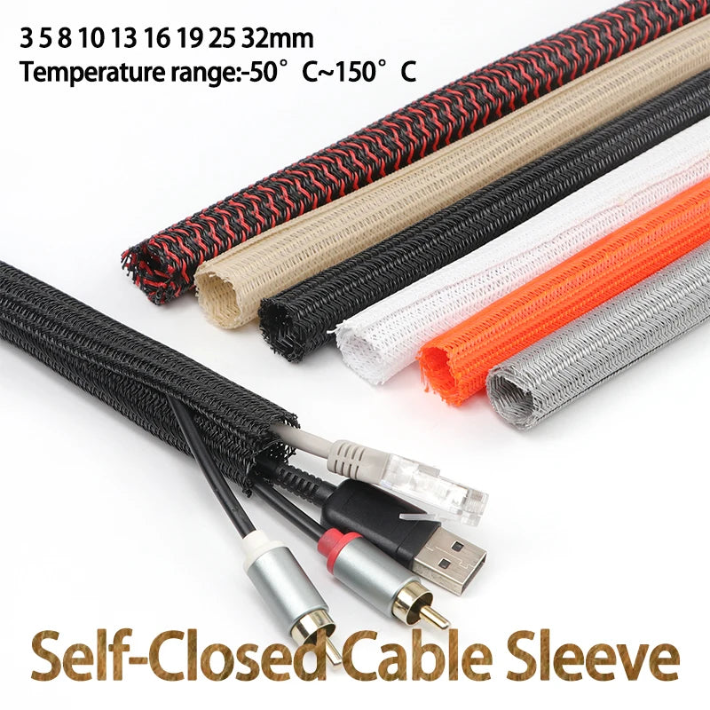 5/10 Meter PET-Geflechtkabelhülle 3mm~32mm Selbstschließende Ummantelung Hoher Schutz Verschleißfeste Isolierte Ummantelung Kabelorganisator