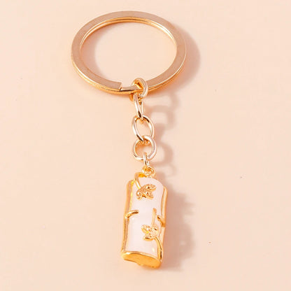 Elegante Edelstein Jade Bambus Schlüssel bund Charms Emaille Glück Katze Schlüssel ringe für Frauen Männer Handtasche Anhänger DIY Schmuck Zubehör
