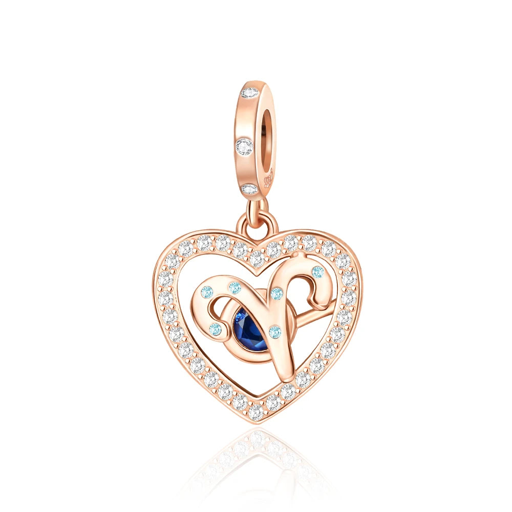 Roségold-Serie, 925er-Sterlingsilber, Zwölf Sternbilder, Halbmondkrone, High-Heel-Charm, passend für DIY-Armbänder, Halsketten, Geschenke