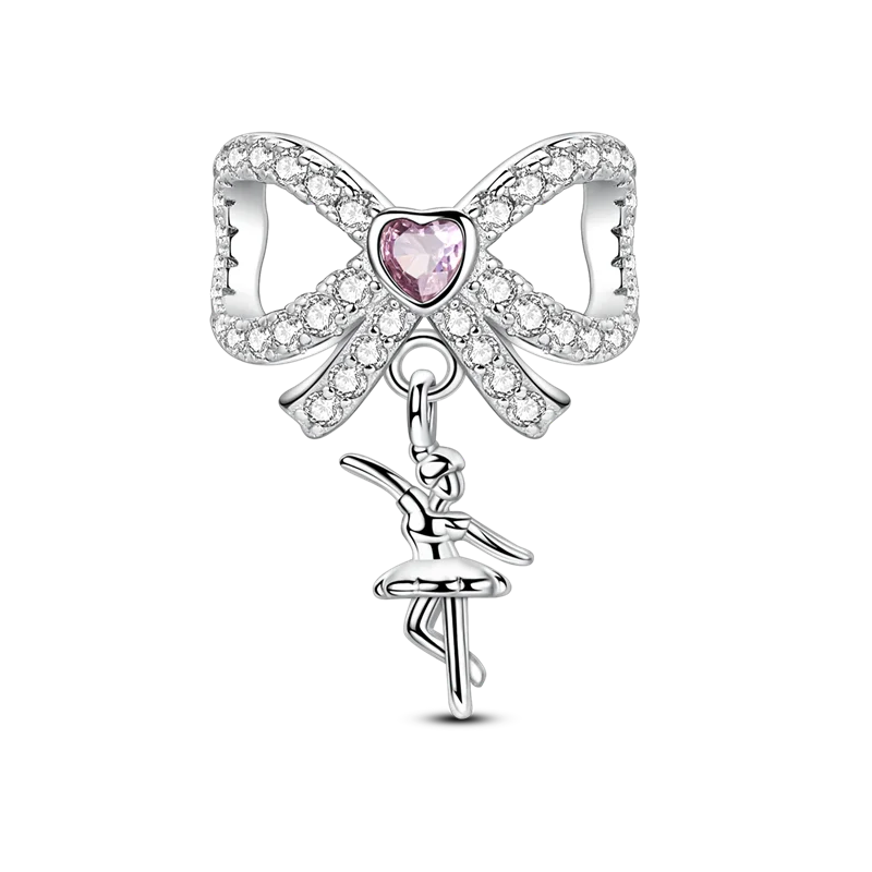 Original-Charm-Perle aus 925er-Sterlingsilber mit eingelegtem Zirkonium, Schleife, Liebesherz, Ballon-Anhänger, passend für Armbänder, DIY-Schmuckmarkierung