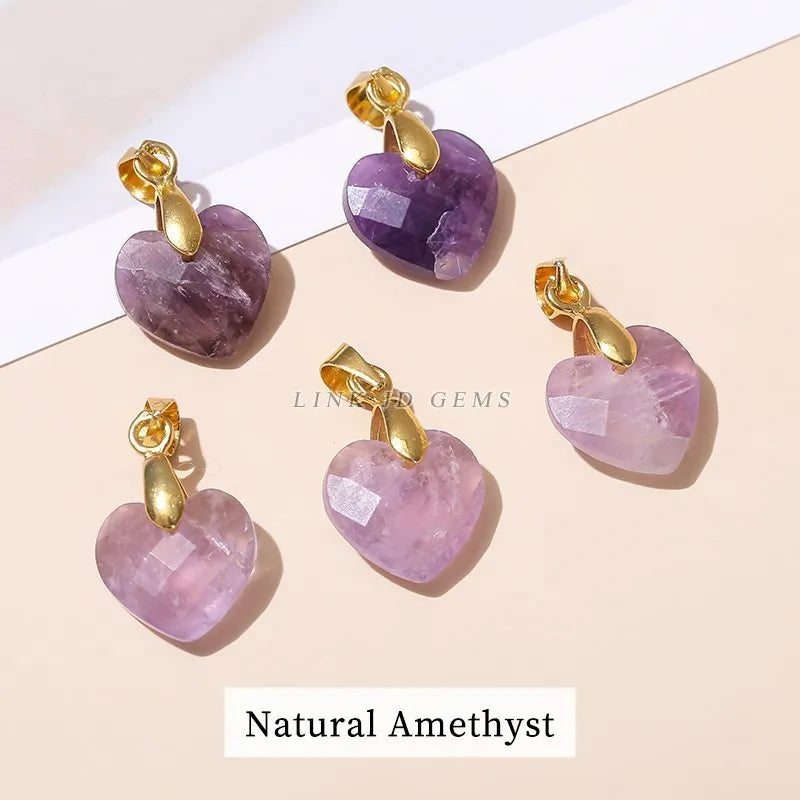 5 teile/los natürliche rosa Quarz Amethyst Lapislazuli facettierte Herz Anhänger 12*5mm kleine Gold Charms für Schmuck herstellung Zubehör