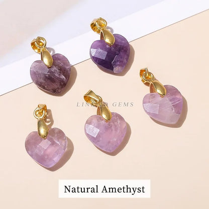 5 teile/los natürliche rosa Quarz Amethyst Lapislazuli facettierte Herz Anhänger 12*5mm kleine Gold Charms für Schmuck herstellung Zubehör