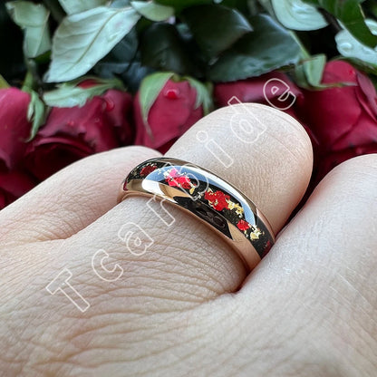 Dropshipping 6mm 8mm 18k Gold Farbe Kuppel Ehering Schöner Wolframkarbid Ring mit roter und Goldfolieninlage Comfort Fit