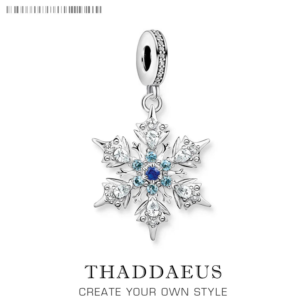 Blauer Stein-Schneeflocken-Anhänger, baumelnder Charm für Frauen, edler Schmuck, romantisches Geschenk, echtes 925er Sterlingsilber