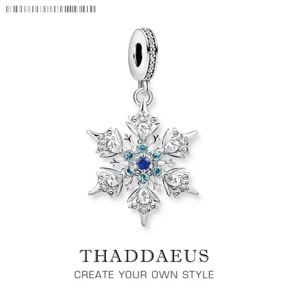 Blauer Stein-Schneeflocken-Anhänger, baumelnder Charm für Frauen, edler Schmuck, romantisches Geschenk, echtes 925er Sterlingsilber