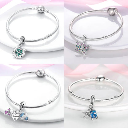 Neue Charms-Perle aus 925er-Sterlingsilber, rosa Schmetterling, leuchtende Glühwürmchen, baumelnd, passend für Armreifen, Halskette, DIY-Schmuck, Frauen-Geschenk