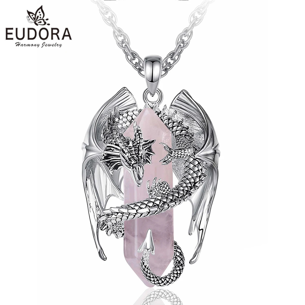 Eudora Drache Twining sechseckigen Rosenquarz prismatische Halskette Punk Heils tein Rosenquarz Anhänger Schmuck Geschenk für Mann Frauen