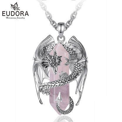 Eudora Drache Twining sechseckigen Rosenquarz prismatische Halskette Punk Heils tein Rosenquarz Anhänger Schmuck Geschenk für Mann Frauen