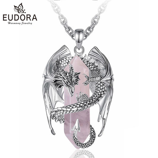Eudora Drache Twining sechseckigen Rosenquarz prismatische Halskette Punk Heils tein Rosenquarz Anhänger Schmuck Geschenk für Mann Frauen