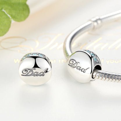 BAMOER Familien-Charm aus echtem 925er-Sterlingsilber mit blauen Kristallen, passend für Armbänder und Armreifen