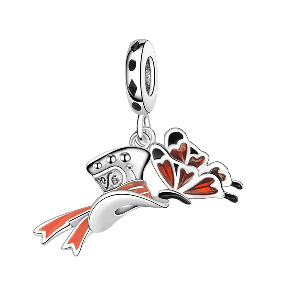 Exquisiter 925er-Sterlingsilber-Charm mit funkelndem Edelstein, Schlüssel, Blume, Schmetterling, passend für DIY-Armbänder, Halsketten, edler Schmuck, Geschenke