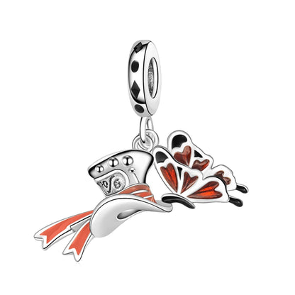 Exquisiter 925er-Sterlingsilber-Charm mit funkelndem Edelstein, Schlüssel, Blume, Schmetterling, passend für DIY-Armbänder, Halsketten, edler Schmuck, Geschenke