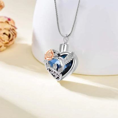 Kolibri Herz Urne Medaillon Halskette für Asche und Urne Medaillon Feuerbestattung Halskette für Asche Memorial Andenken Schmuck