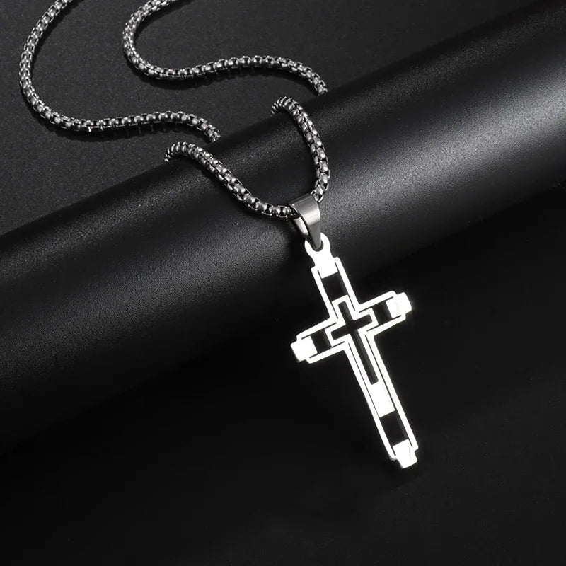Vintage Gothic Totenkopf Jesus Kreuz Anhänger Halskette Katholischer Schmuck für Männer Punk Religiöse Amulett Halskette