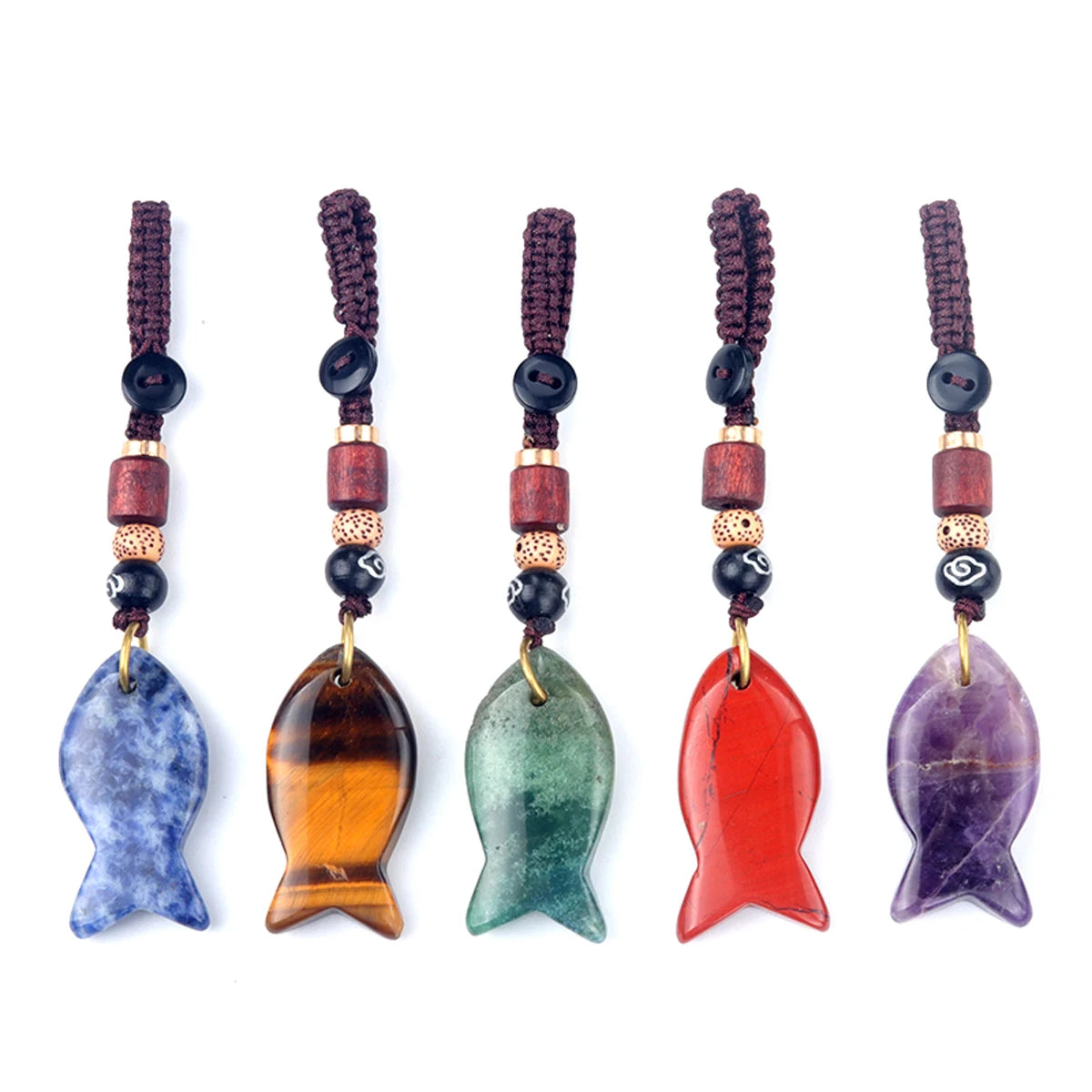 1 stücke natürliche Halbe del stein Tigerauge Stein gewebte kleine Fisch Auto Schlüssel bund Tasche Anhänger Schmuck Zubehör Geschenk