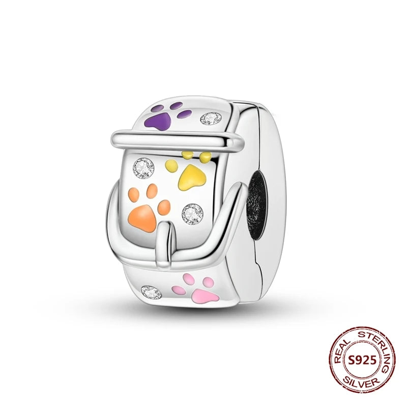 Lucky Clover Clip Charms 925 Sterling Silber Original Black Cat Stopper Clamp Silikon Spacer Charm für DIY Schmuck Armband