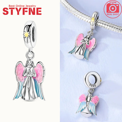 Neue Silber 925 Engel Skulptur Charms Herz Perlen Fit Original Armband für Frauen Schmuck Party Perlen DIY Edlen Schmuck Geschenke