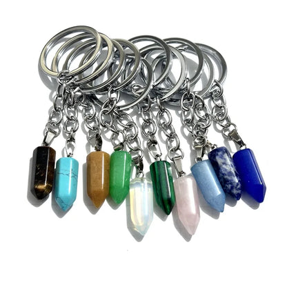 20 stücke Natürliche Raue Rohstein Kristall Quarz Schlüsselbund Frauen Männer Handtasche Hangle Auto Schlüssel Halter Raw Mineral Stein Schlüsselring schmuck