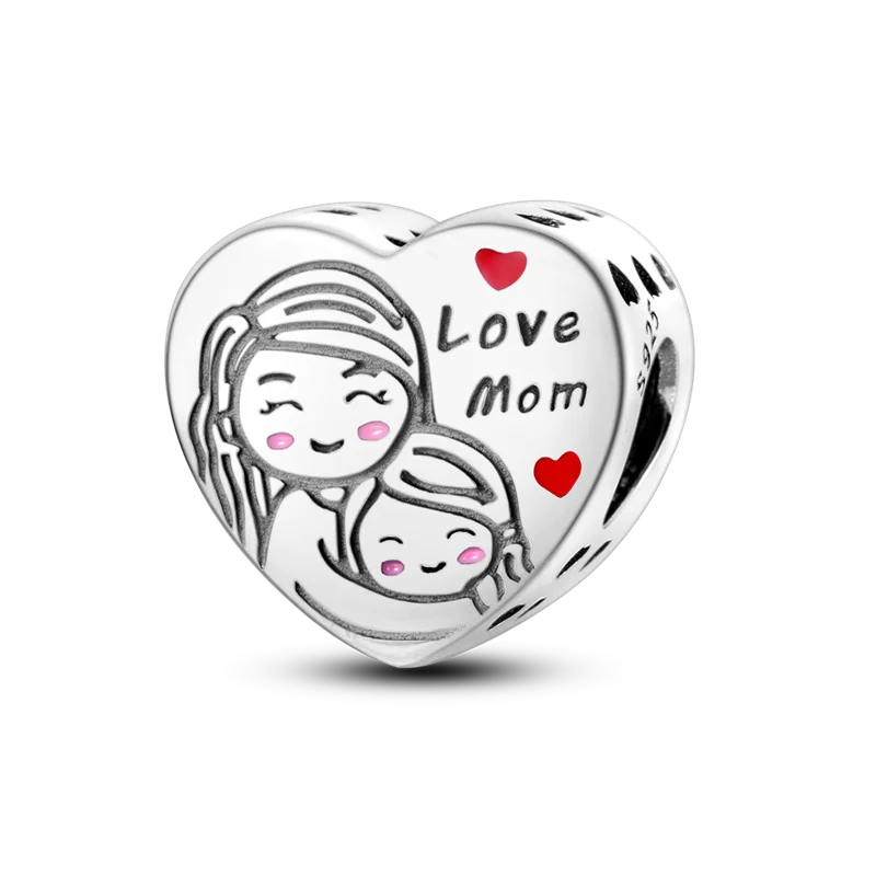 Charm-Perle aus 925er-Sterlingsilber, Mutter-Geschenk, Mutter, Liebe, glückliche Familie, baumelnd, passend für Original-Armreif, Halskette, DIY-Schmuck
