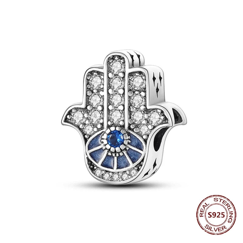 Teufelsaugen-Charm aus 925er Silber, Original-Hand der Fatima, blauer Zirkon, Kreuz, blaue Augen, passend für Armbänder, DIY-Herstellung von Schmuck, Geschenk