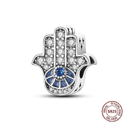 Teufelsaugen-Charm aus 925er Silber, Original-Hand der Fatima, blauer Zirkon, Kreuz, blaue Augen, passend für Armbänder, DIY-Herstellung von Schmuck, Geschenk