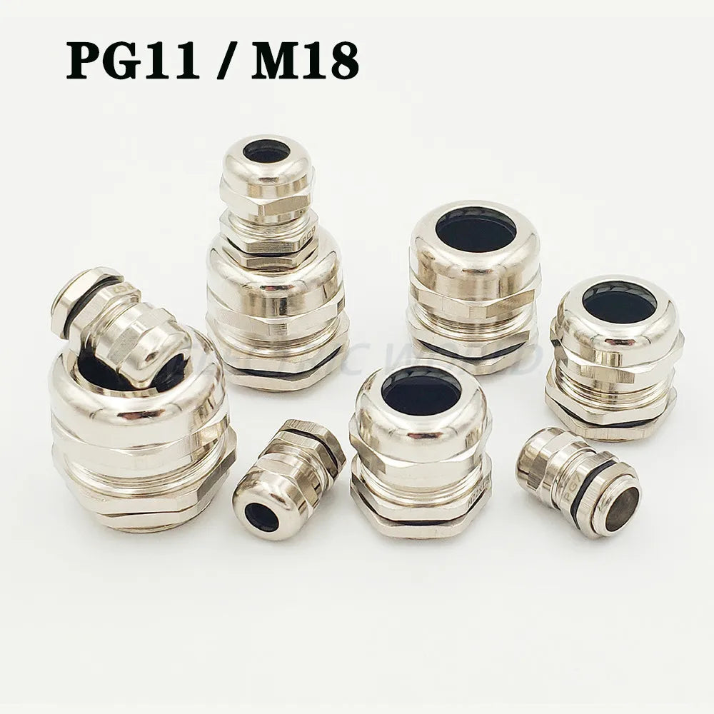 10 Stück PG11 Metall-Kabelverschraubung M18 wasserdichter Nickel-Messing-Metalldrahtverbinder Draht Eichel für 5,0–11 mm IP68 Metallkabelstecker