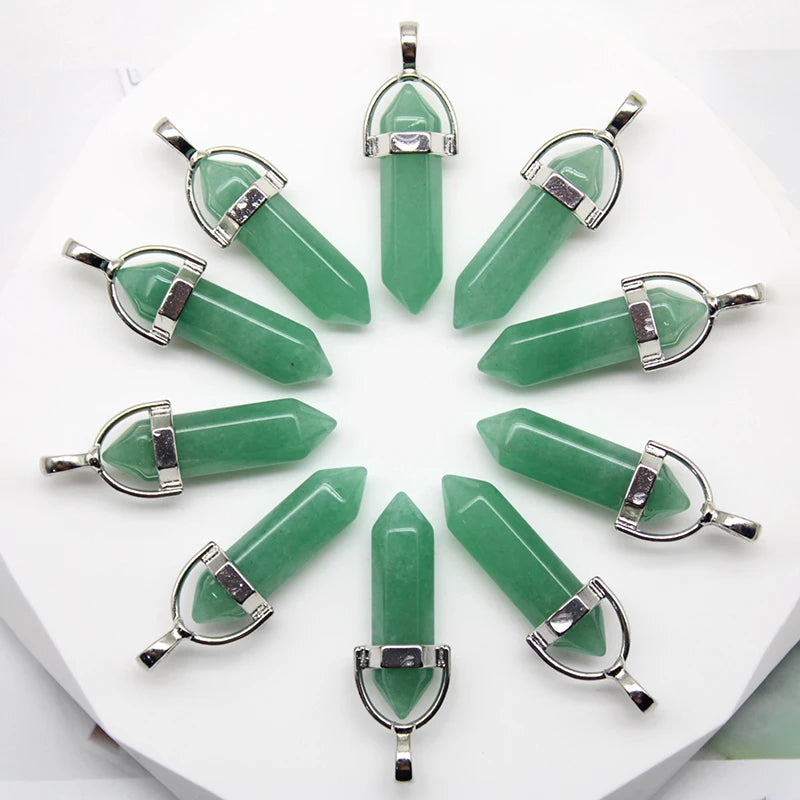 24 stücke Natürliche Stein Achate Quarz Kristall Anhänger Für Halskette Charme Fluorit Sechseckigen Anhänger DIY Schmuck Machen Zubehör