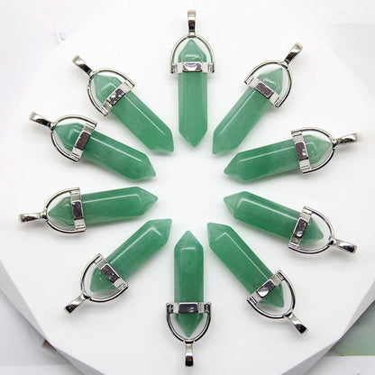24 stücke Natürliche Stein Achate Quarz Kristall Anhänger Für Halskette Charme Fluorit Sechseckigen Anhänger DIY Schmuck Machen Zubehör