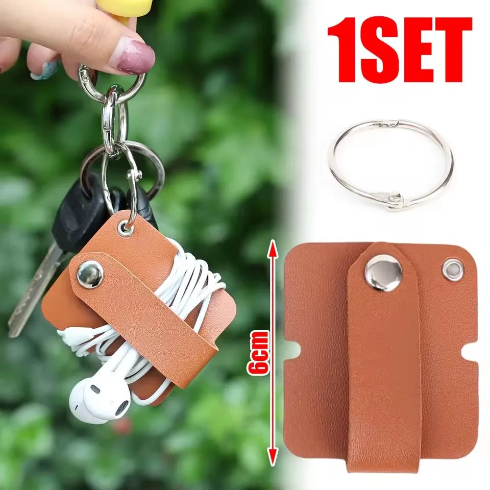 Leder-Kabelclip mit Schlüsselring, Kopfhörerkabelhalter, Schnalle, Kabelaufwicklung, Kabeldraht-Organizer für Telefon, USB-Ladegerät, Datenleitungen