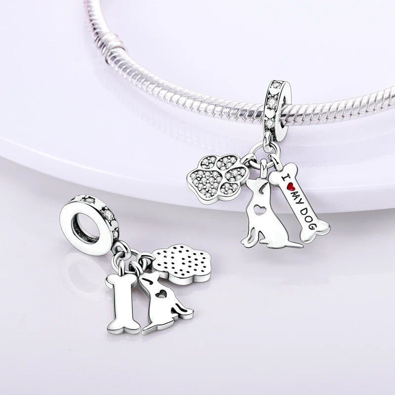 Neue Original Charms Perlen Anhänger 925 Sterling Silber Teddy Pudel Hund Katze Universal Schnalle Charms Fit Armband DIY Schmuck Geschenk