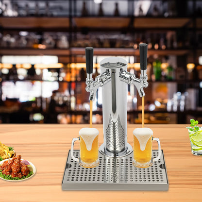 Dual-Wasserhahn-Bierturmspender mit Tropfschale, vormontierter Schlauchschlüssel, Werkzeuge, Basteln, Biersäulen-Set für Bar, Zuhause, Restaurant